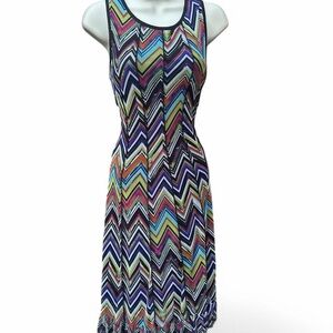 I LE New York Multicolor Chevron Fit Flare Dress Size 6